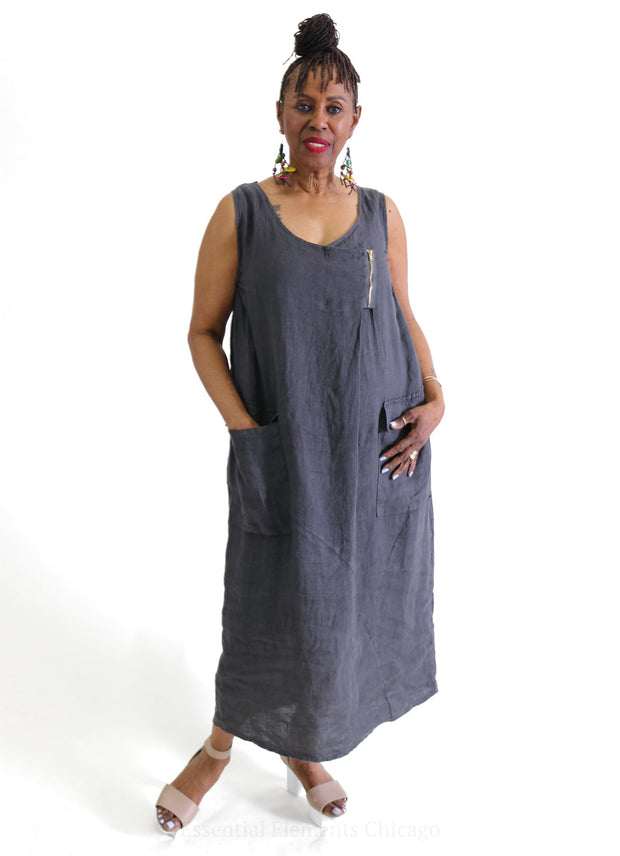 Pippy Linen Dress Carbon One-Size POP ELEMENT - Dresses by Pop Element | Essential Elements Chicago