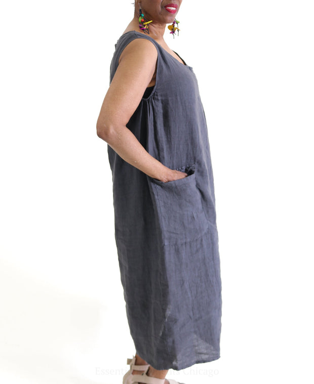 Pippy Linen Dress Carbon One-Size POP ELEMENT - Dresses by Pop Element | Essential Elements Chicago