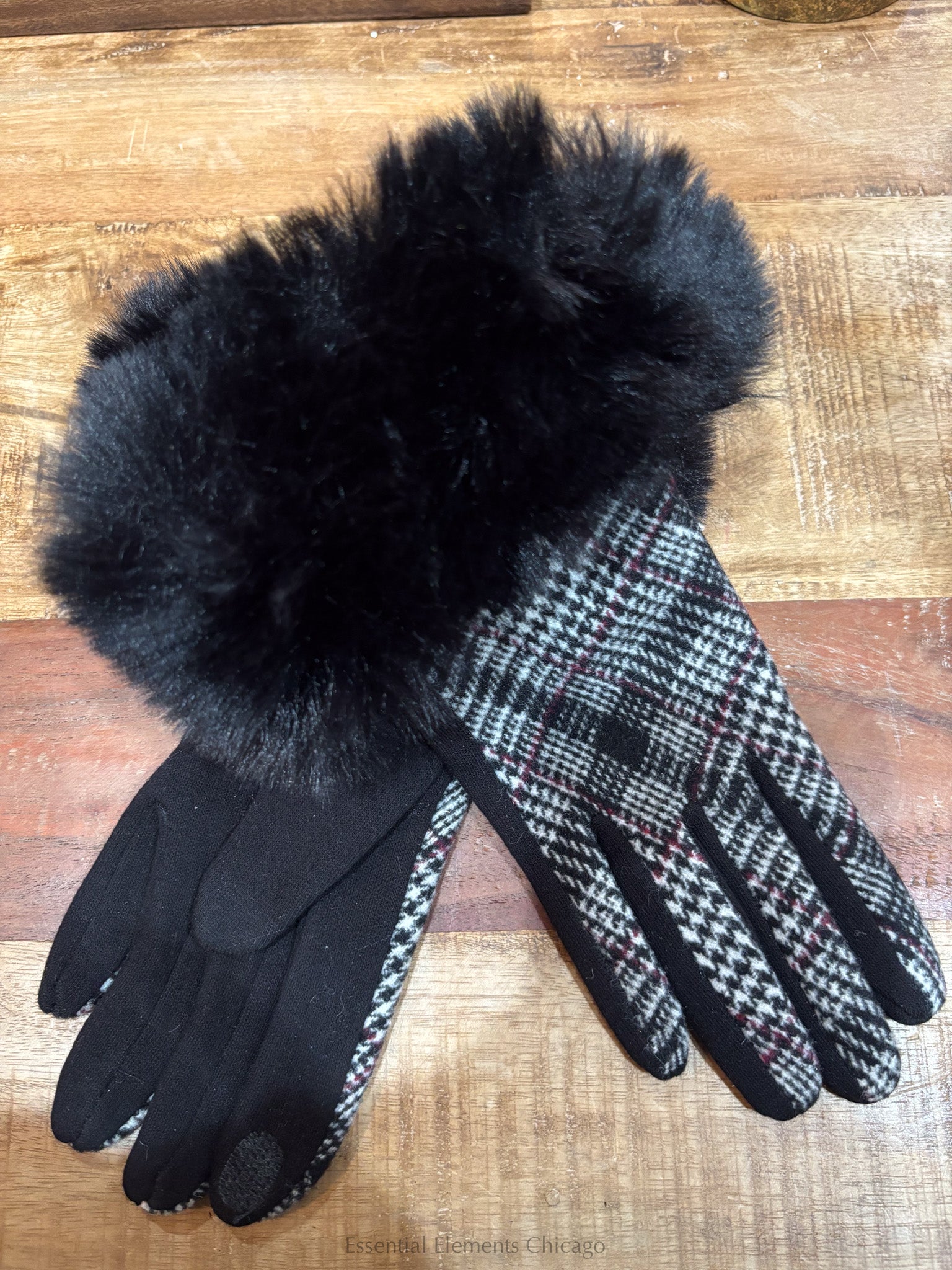 Plaid-Faux Fur Gloves