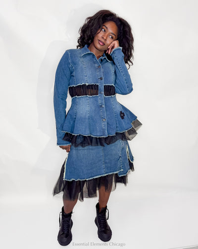 Pluslavie Denim & Mesh Skirt - Essential Elements Chicago