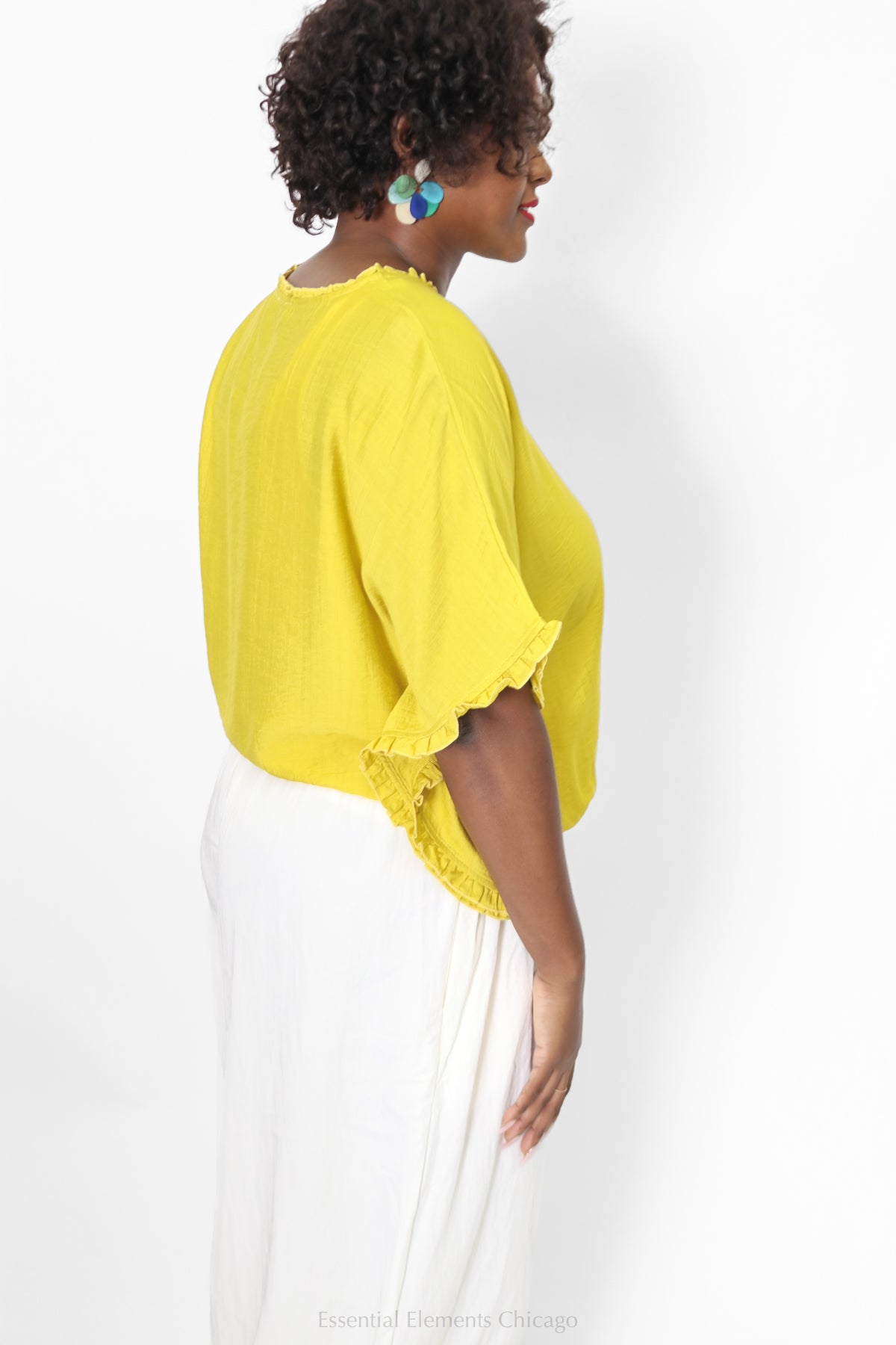 Ruffle Neck Top, Yellow - Essential Elements Chicago