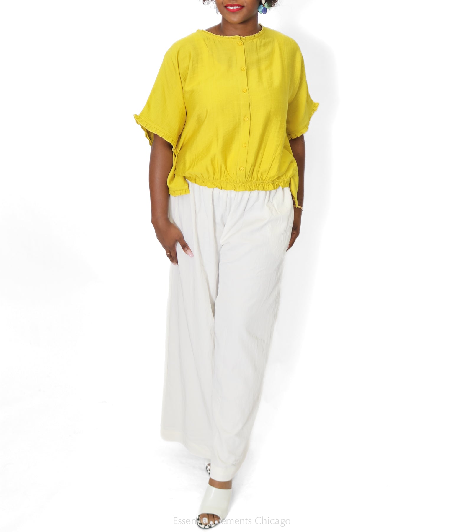 Ruffle Neck Top, Yellow - Essential Elements Chicago