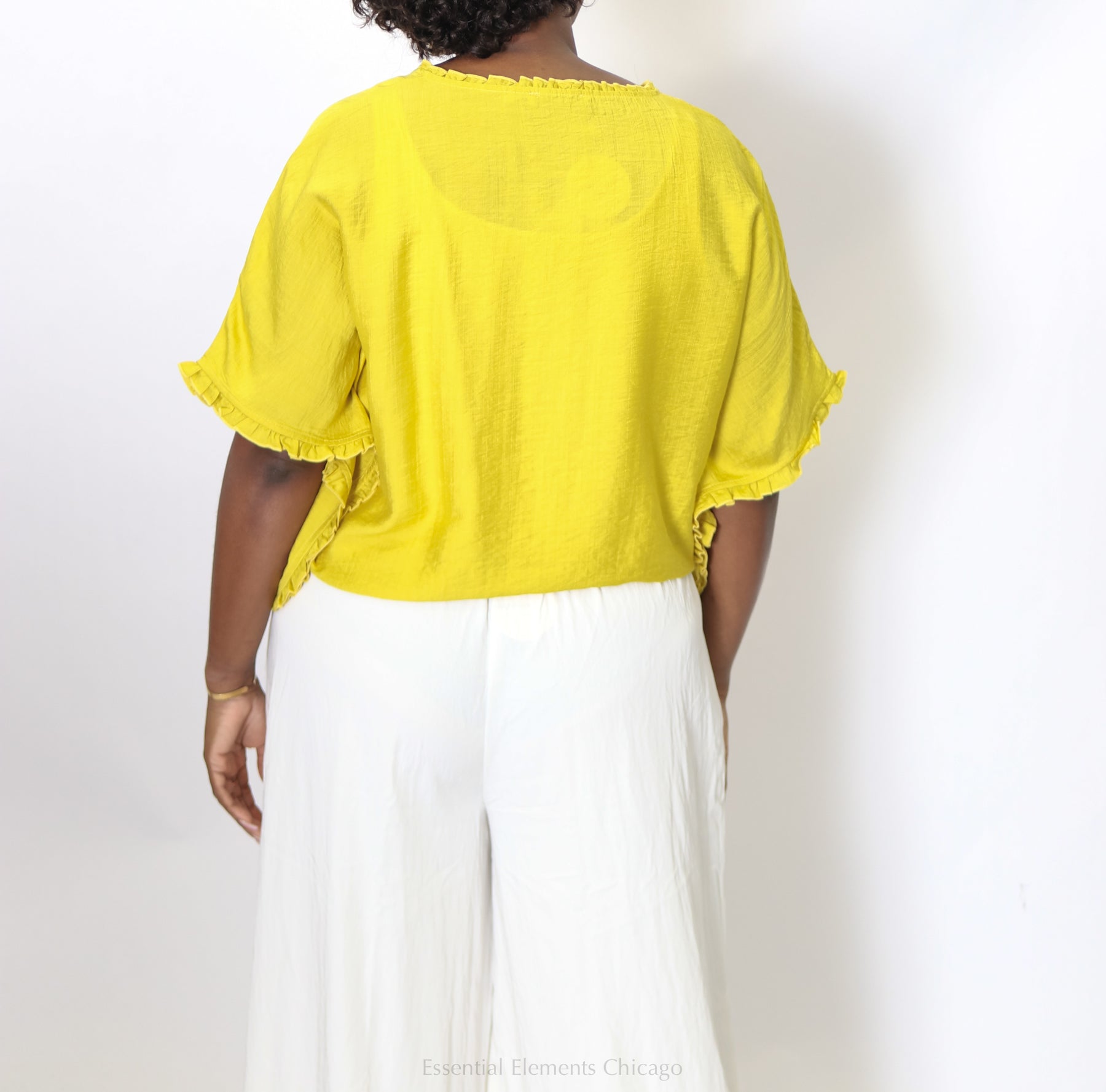 Ruffle Neck Top, Yellow - Essential Elements Chicago