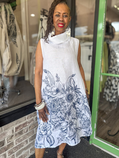 Saga Printed Linen Dress - Essential Elements Chicago