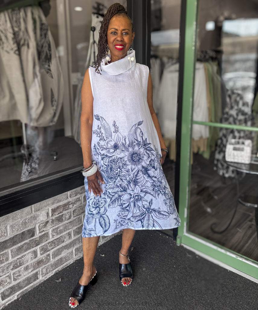 Saga Printed Linen Dress - Essential Elements Chicago