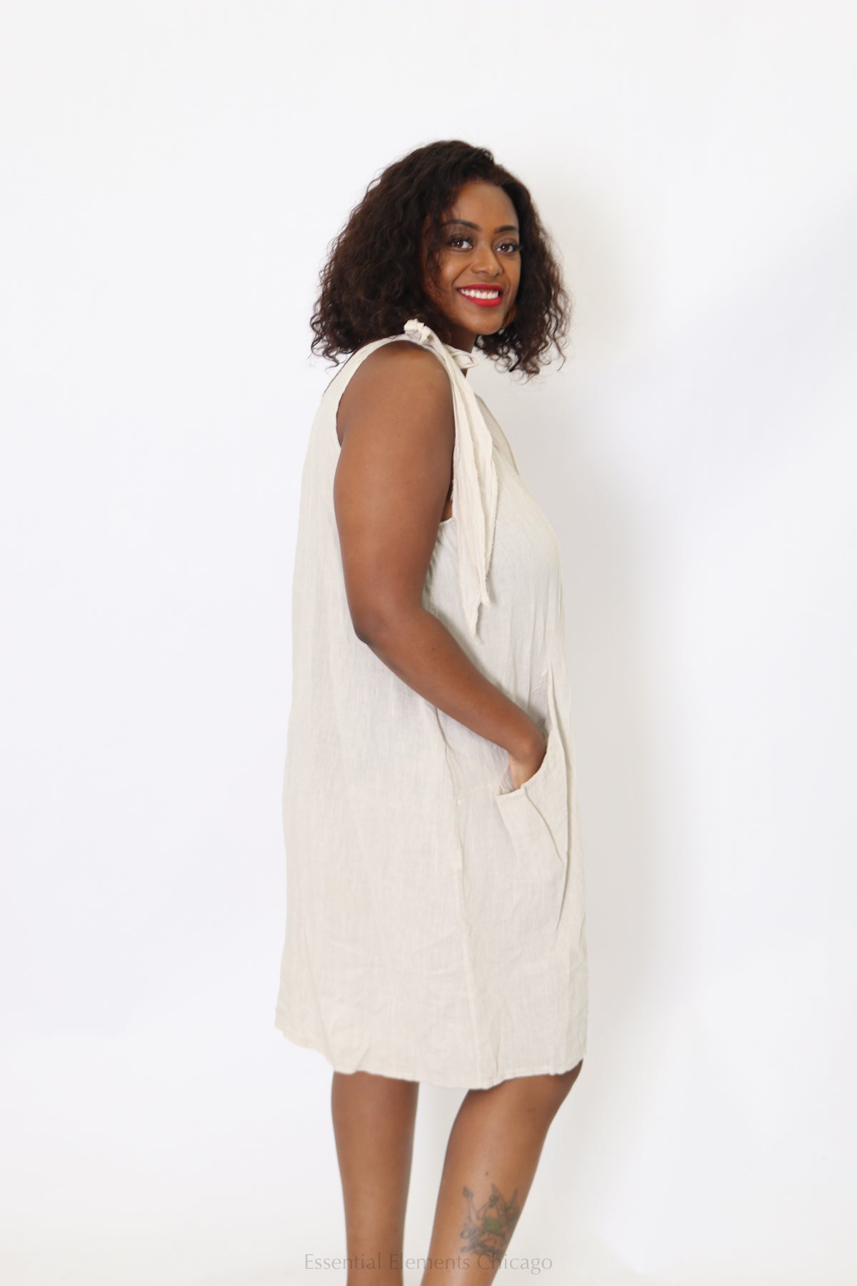 Shoulder Tie Linen Dress - Essential Elements Chicago