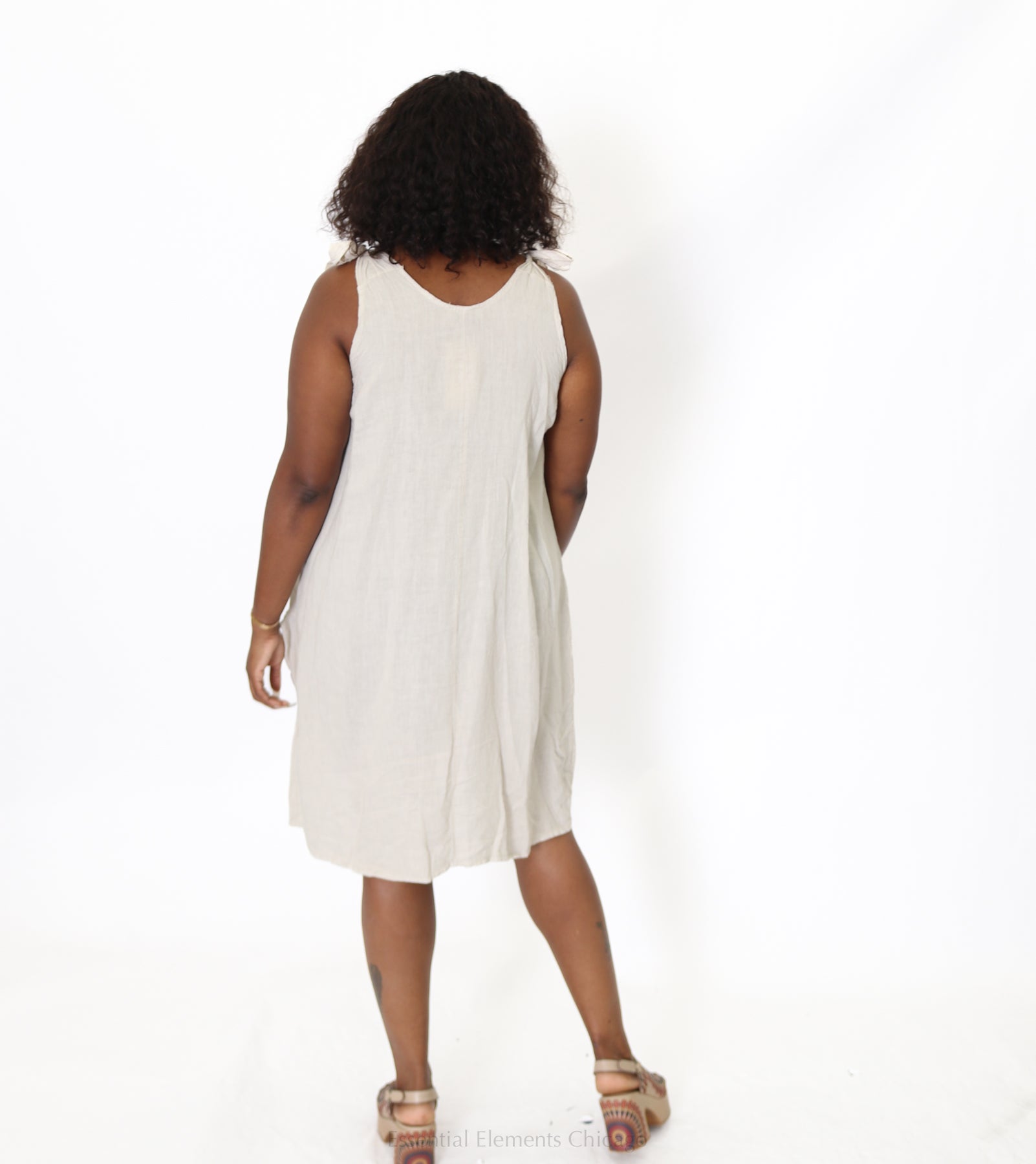 Shoulder Tie Linen Dress - Essential Elements Chicago