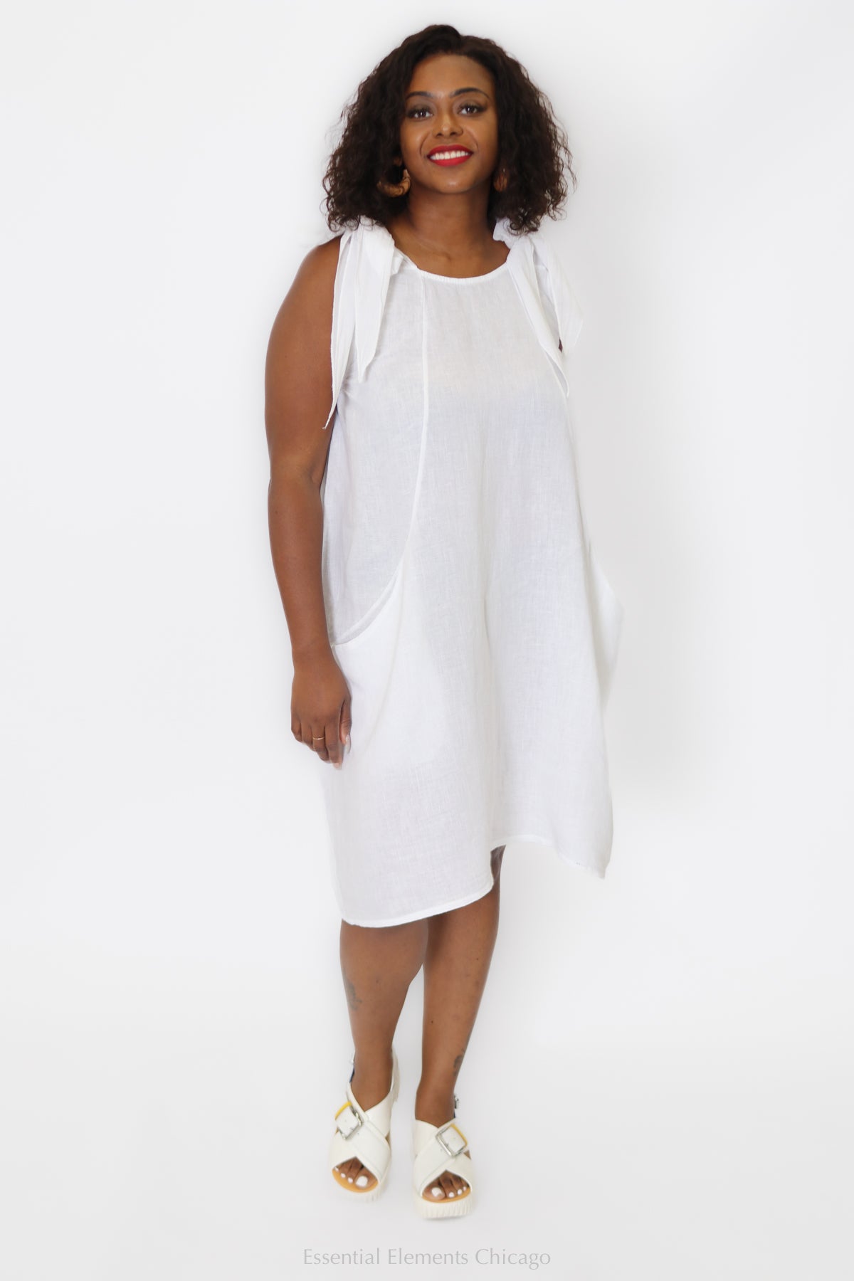 Shoulder Tie Linen Dress - Essential Elements Chicago