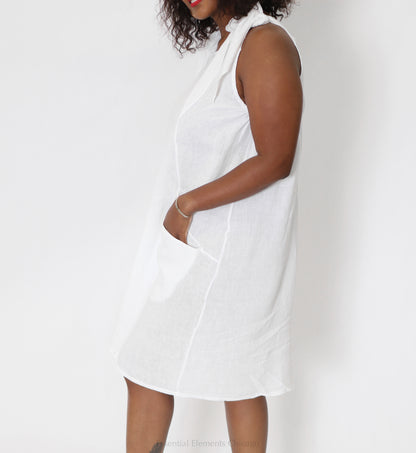 Shoulder Tie Linen Dress - Essential Elements Chicago