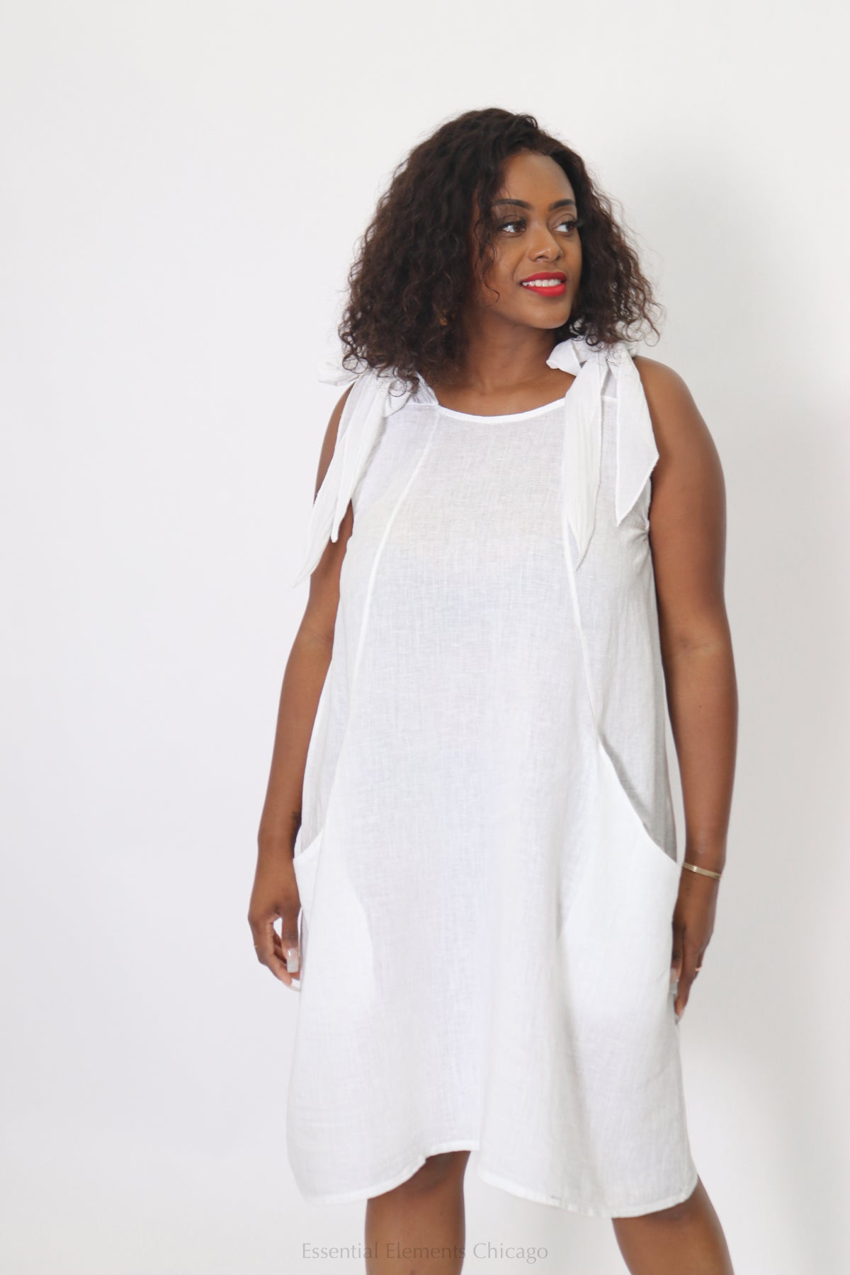 Shoulder Tie Linen Dress - Essential Elements Chicago