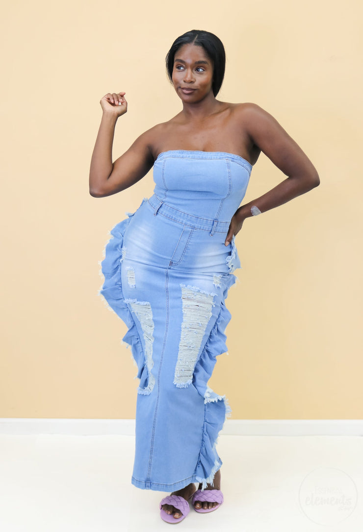 Side Talk Denim Dress - Essential Elements Chicago