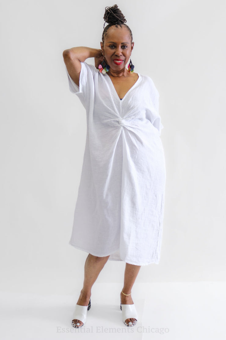 So Twisted Neutral Linen Dress - Essential Elements Chicago