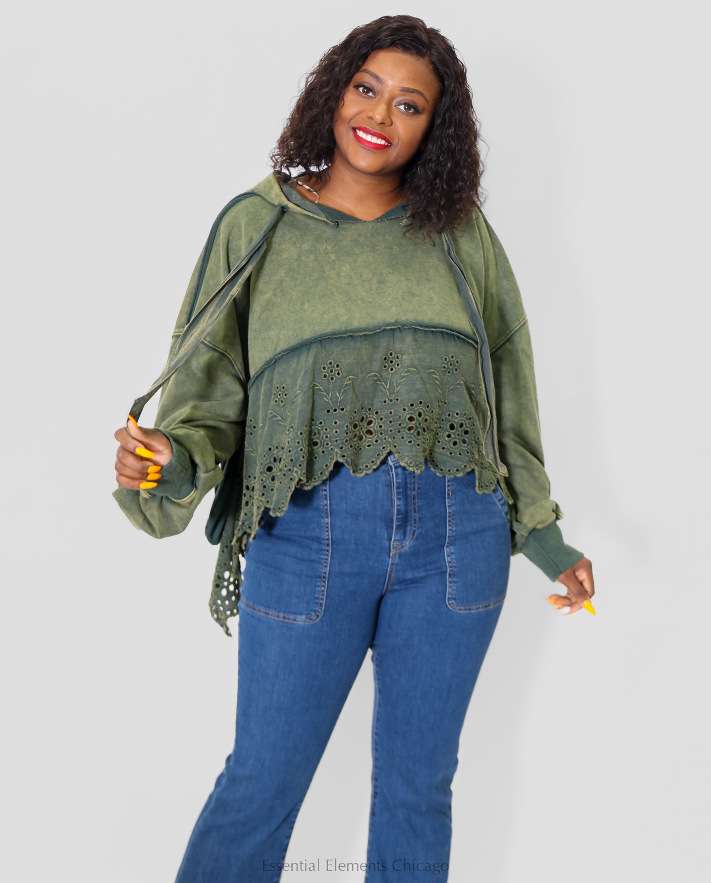 Terri Jo Eyelet Cropped Sweatshirt