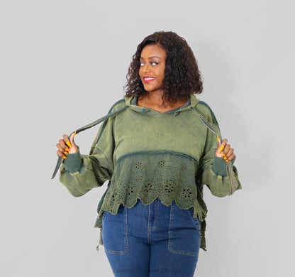 Terri Jo Eyelet Cropped Sweatshirt
