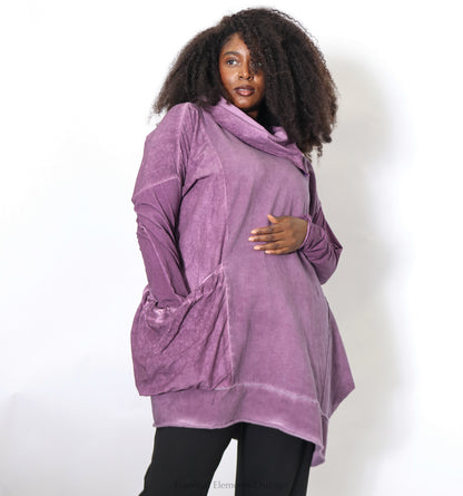 Zilberman Zippered Cowl Tunic, Purple - Essential Elements Chicago