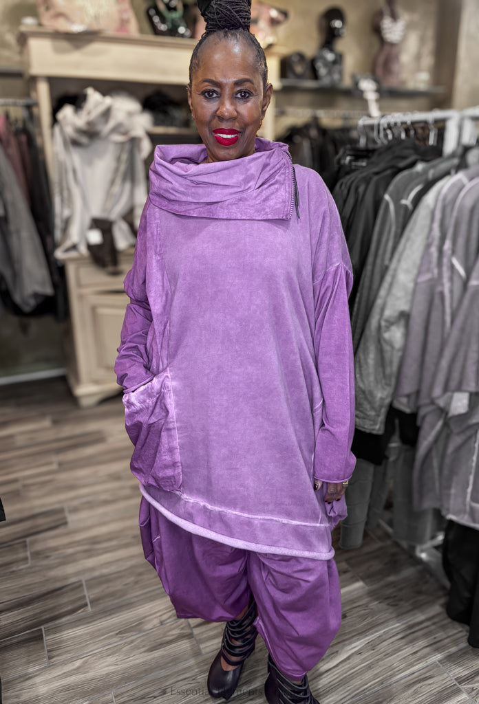 Zilberman Zippered Cowl Tunic, Purple - Essential Elements Chicago